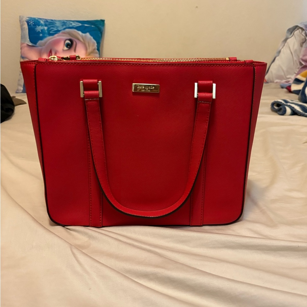 Kate Spade Coral Red Leather Newbury Lane Briar Tote